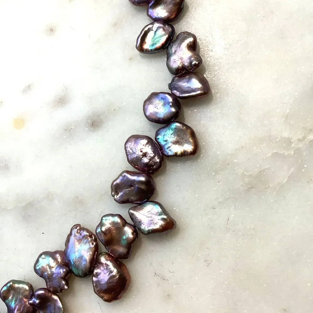 Peacock Pearl Necklace Baroque Iridescent Choker Sterling Silver 18